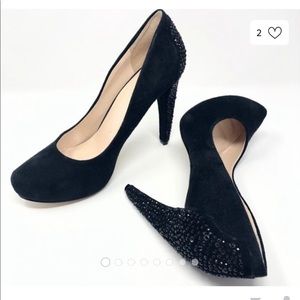 Nine West Black Suede and Rhinestone Heels